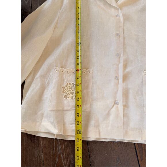 Sleeper Sophia Linen Embroidered Blouse in Cream Size Large - Picture 9 of 10